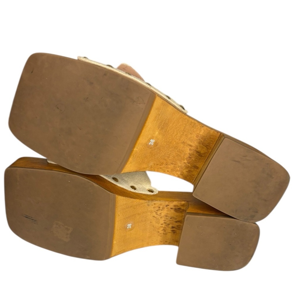 Vicenza Y2K 90s Fashion Wooden Mule Leather Embellished Buckle Heels Size 38 7 - Picture 7 of 10